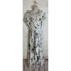As U Wish Womens White Floral V Neck Wrap Dress‎ Size L